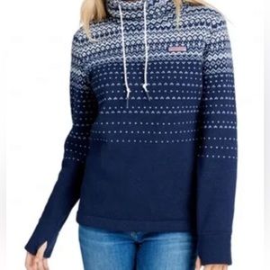 Vineyard Vines Women’s Large Blue Fleece Relaxed Funnel Neck Fair Isle Sweater